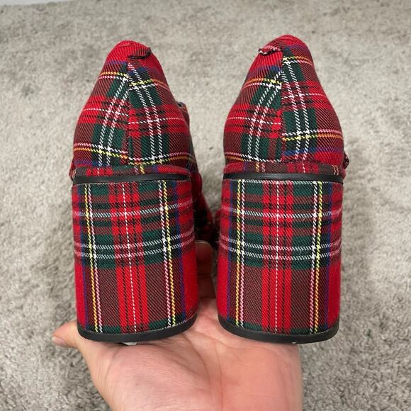 Jeffrey Campbell Umino Plaid Platform Mary Jane Pump Womens Size 8 Christmas Red - Picture 9 of 11